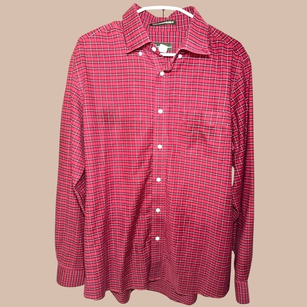 Eddie Bauer men’s red long sleeve plaid button down shirt size L